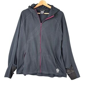 Loki All-In-One Fleece Hoodie Dark Gray Pink Full Zip Integrated Mitts Women L